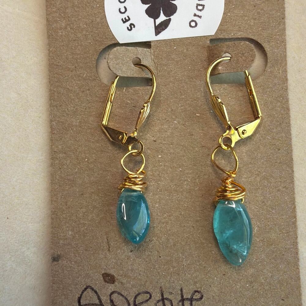 Neon Blue Apetite Drop Earrings, Wire Wrapped, Artisan, 18K Gold Plated